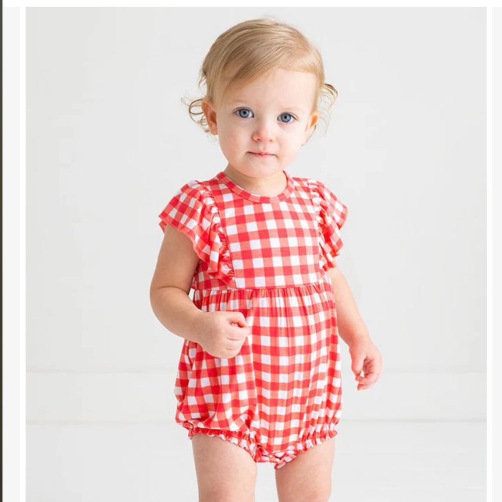 Posh Peanut Red and White Gingham Ruffle One-Piece - Picture 5 of 5